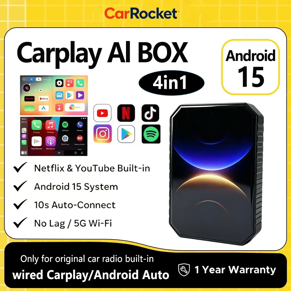 CarRocket Android 15 Smart Box Wireless CarPlay Android Auto 2G+16GB Box Car Multimedia Player Auto Connect For Youtube Netflix
CarRocket Android 15 Smart Box Wireless CarPlay Android Auto 2G+16GB Box Car Multimedia Player Auto Connect For Youtube Netflix