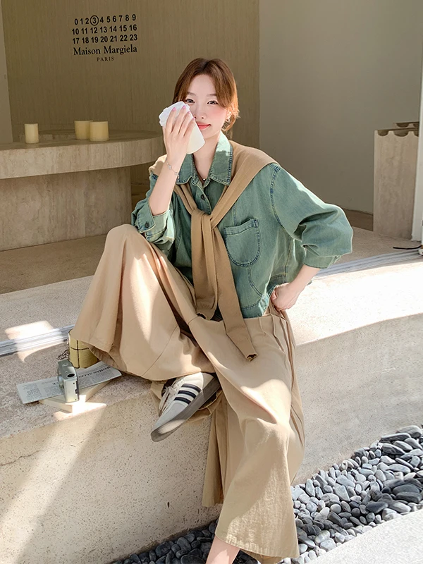 Women's Denim Shirt High Waist Wide Leg Pants Two Piece Set Casual Loose Style Spring Autumn Fashion Ensemble
Women's Denim Shirt High Waist Wide Leg Pants Two Piece Set Casual Loose Style Spring Autumn Fashion Ensemble