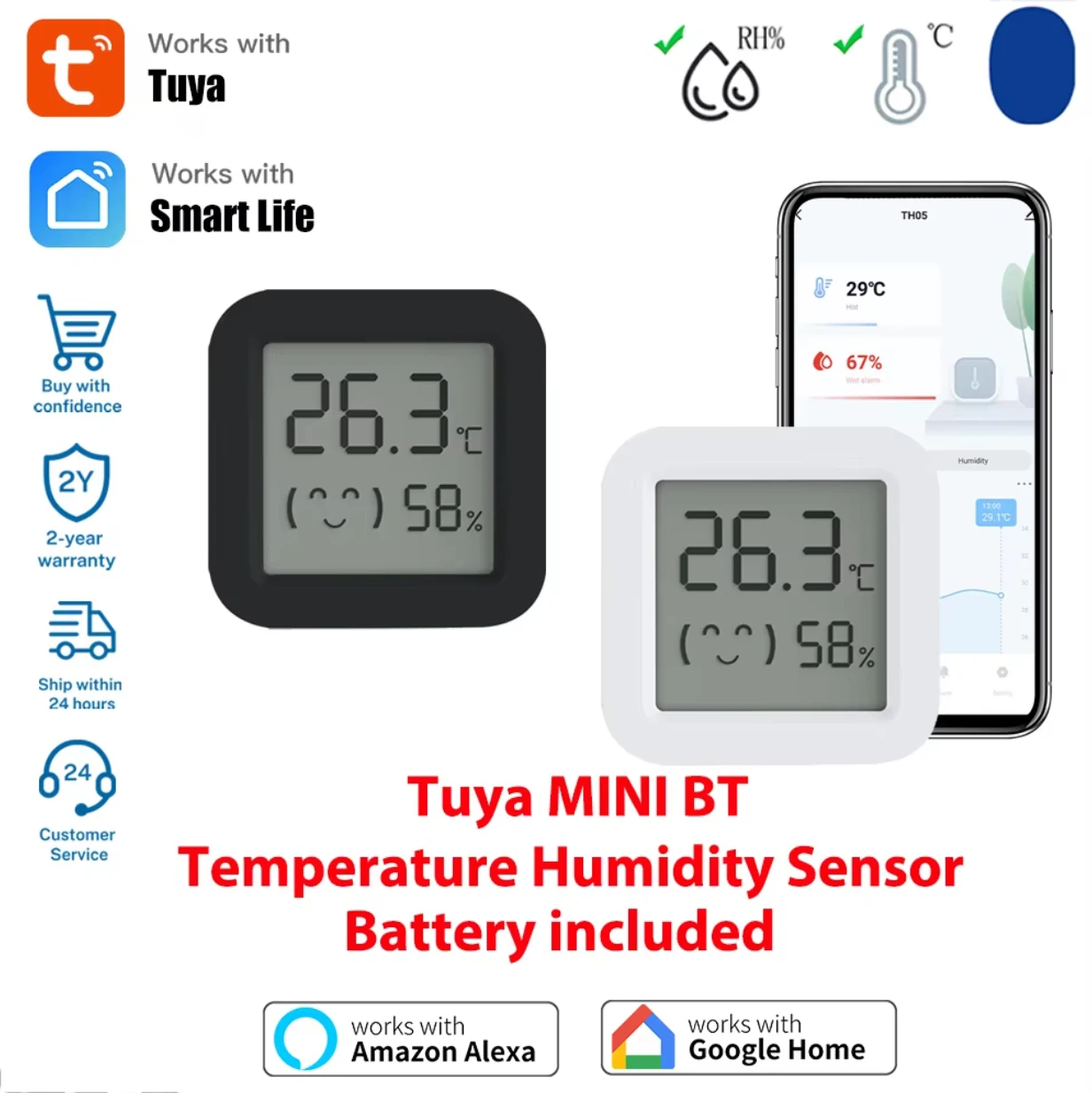 Tuya Bluetooth-Compatible LCD Temperature Humidity Sensors Smart Home Smart Life APP Controlled Hygrometer Thermometer for Alexa
Tuya Bluetooth-Compatible LCD Temperature Humidity Sensors Smart Home Smart Life APP Controlled Hygrometer Thermometer for Alexa