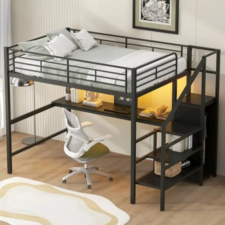 Full Size Metal Loft Bed with Desk, Storage Staircase and Small Wardrobe, Space Saving Design Metal Bed Frame for Bedroom Kid R
Full Size Metal Loft Bed with Desk, Storage Staircase and Small Wardrobe, Space Saving Design Metal Bed Frame for Bedroom Kid R