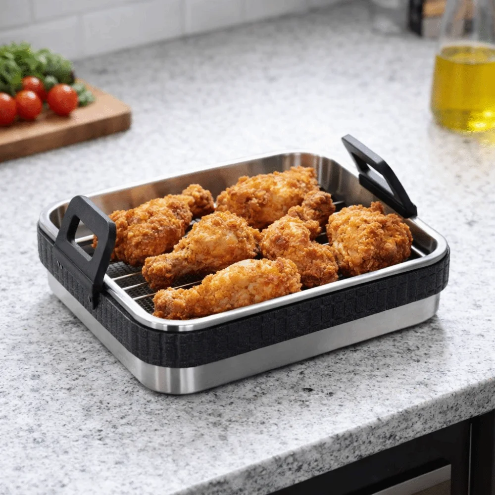 Anti-scalding Stainless Steel Air Fryer Baking Pan Silicone Handle Heat-resistant Air Fryer Baking Tray Rectangular
Anti-scalding Stainless Steel Air Fryer Baking Pan Silicone Handle Heat-resistant Air Fryer Baking Tray Rectangular