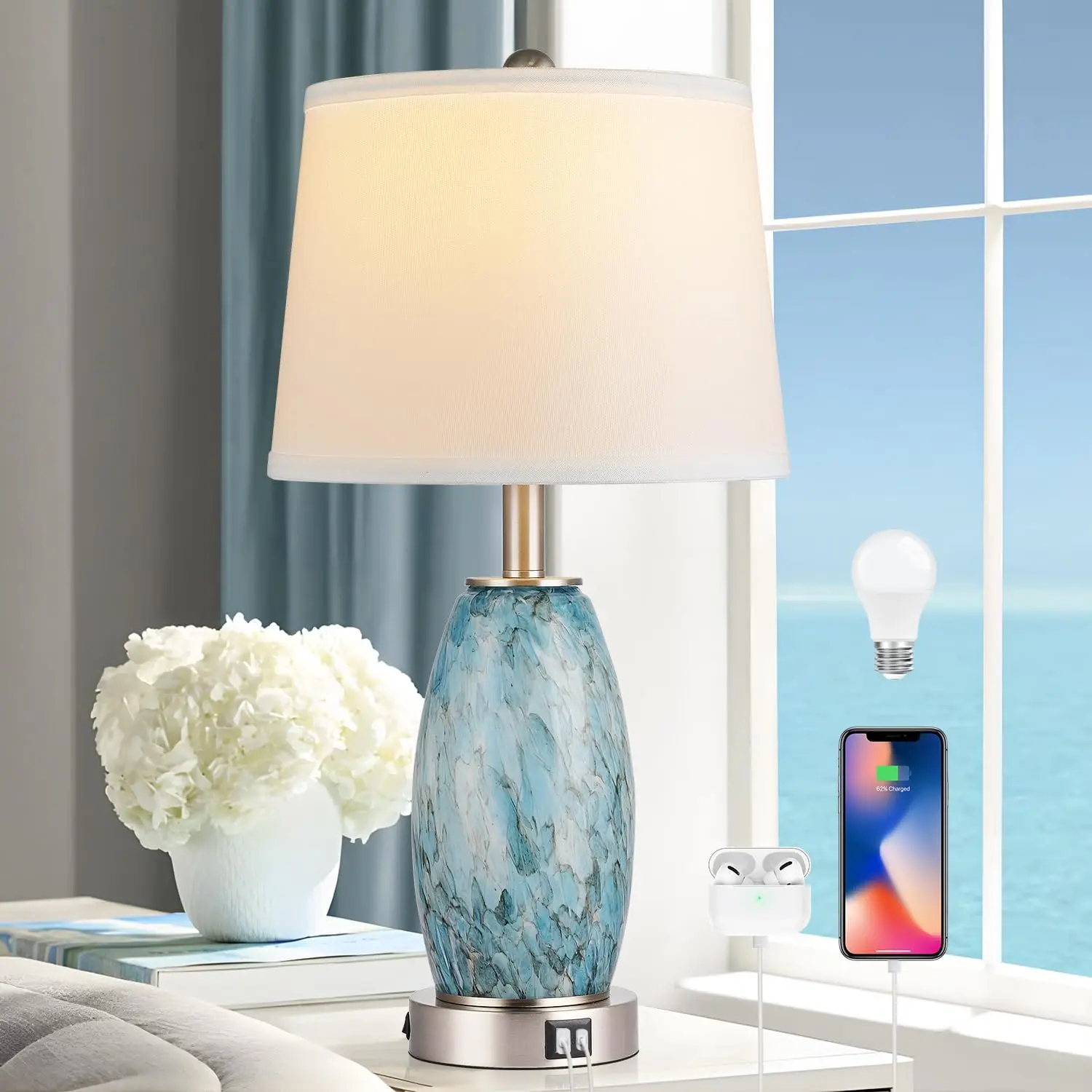 Coastal Modern Glass Table Lamp with 3-Way Lighting & USB C+A Ports, Perfect for Bedroom and Living Room Decor (23.5" H)
Coastal Modern Glass Table Lamp with 3-Way Lighting & USB C+A Ports, Perfect for Bedroom and Living Room Decor (23.5" H)