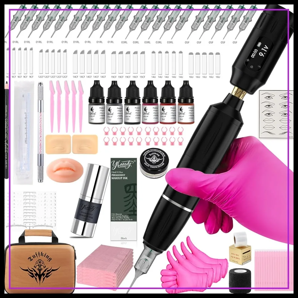Wireless Eyebrow Microblading Tattoo Machine Kit, Complete Set with 50Pcs Needles, 7 Inks, Power Supply, Practice Skin, Beginner Friendly
Wireless Eyebrow Microblading Tattoo Machine Kit, Complete Set with 50Pcs Needles, 7 Inks, Power Supply, Practice Skin, Beginner Friendly