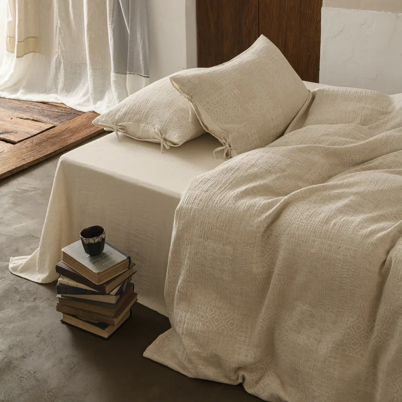 Japanese cotton and linen yarn four-piece set of soft and breathable retro wrinkled yarn jacquard antique bedding
Japanese cotton and linen yarn four-piece set of soft and breathable retro wrinkled yarn jacquard antique bedding