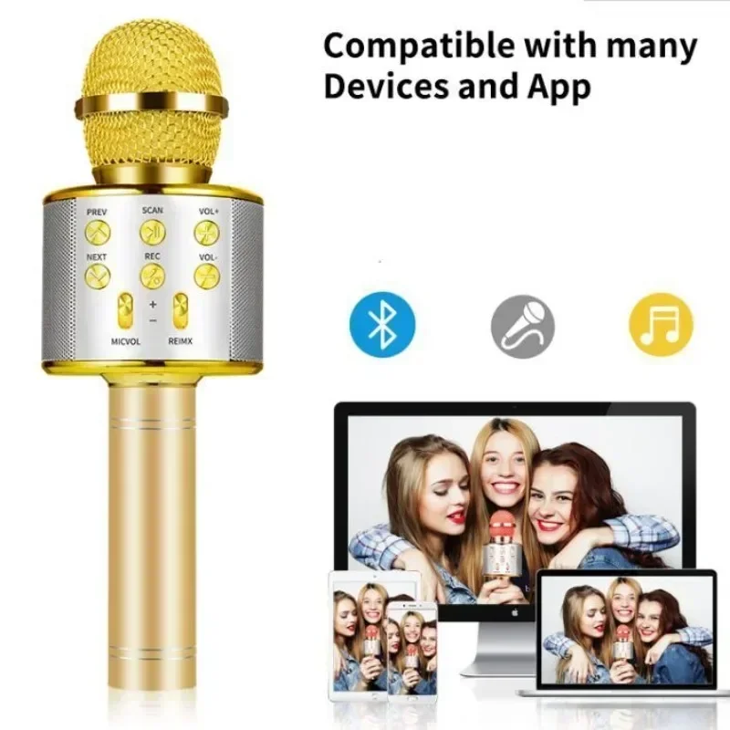 Wireless Karaoke Microphone Bluetooth-compatible Handheld Speaker Home KTV Player with Dancing LED Lights Record Function
Wireless Karaoke Microphone Bluetooth-compatible Handheld Speaker Home KTV Player with Dancing LED Lights Record Function
