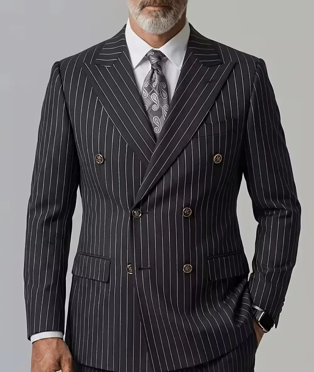 Men's Black Striped Double Breasted Blazer, Peaked Lapel Slim Fit Single Suit Jacket, Business Casual Formal Wear
Men's Black Striped Double Breasted Blazer, Peaked Lapel Slim Fit Single Suit Jacket, Business Casual Formal Wear