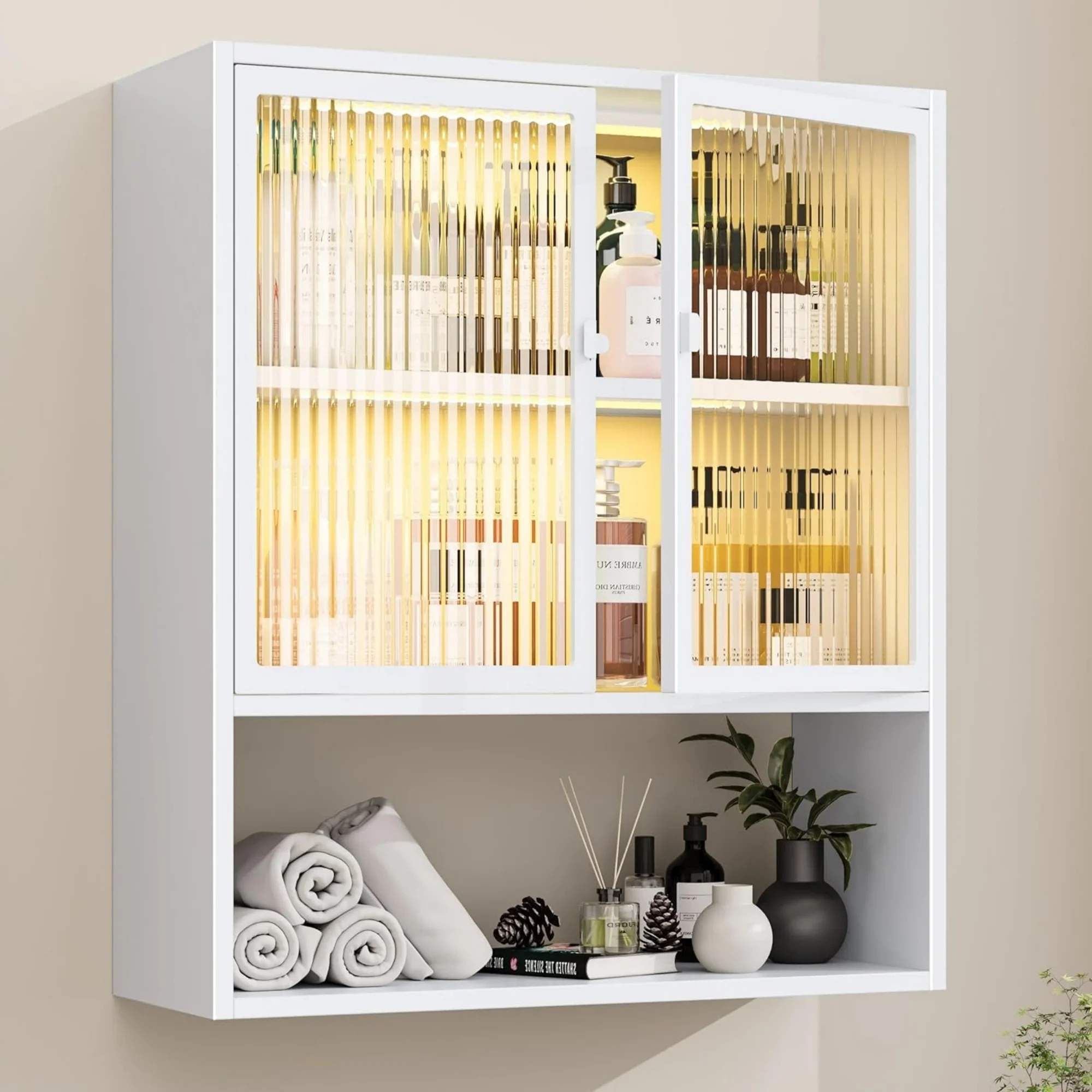 Bathroom Wall Cabinet with Glass Doors, Metal Medicine Cabinet with LED Light, Over The Toilet Storage Cabinet for Laundry Room, Kitchen, Living Room (White)
Bathroom Wall Cabinet with Glass Doors, Metal Medicine Cabinet with LED Light, Over The Toilet Storage Cabinet for Laundry Room, Kitchen, Living Room (White)