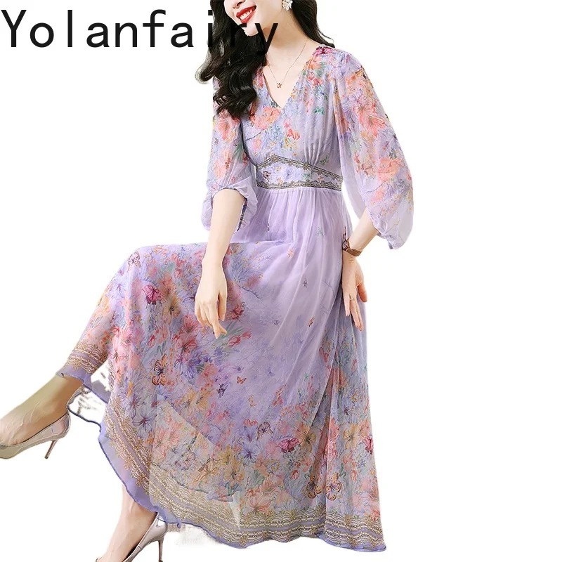 YOLANFAIRY 100% натуральное шелковое платье тутового шелка для женщин, ранняя осень, роскошное платье с завязкой на талии, длинные платья высокого качества с цветочным принтом
YOLANFAIRY 100% натуральное шелковое платье тутового шелка для женщин, ранняя осень, роскошное платье с завязкой на талии, длинные платья высокого качества с цветочным принтом