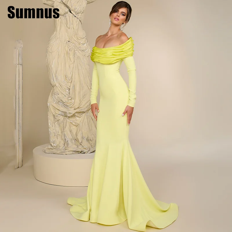 Sumnus Modern Mermaid Evening Dresses Yellow Off Shoulder Floor Length Formal Occasion Gowns فساتين سهرة Customized
Sumnus Modern Mermaid Evening Dresses Yellow Off Shoulder Floor Length Formal Occasion Gowns فساتين سهرة Customized