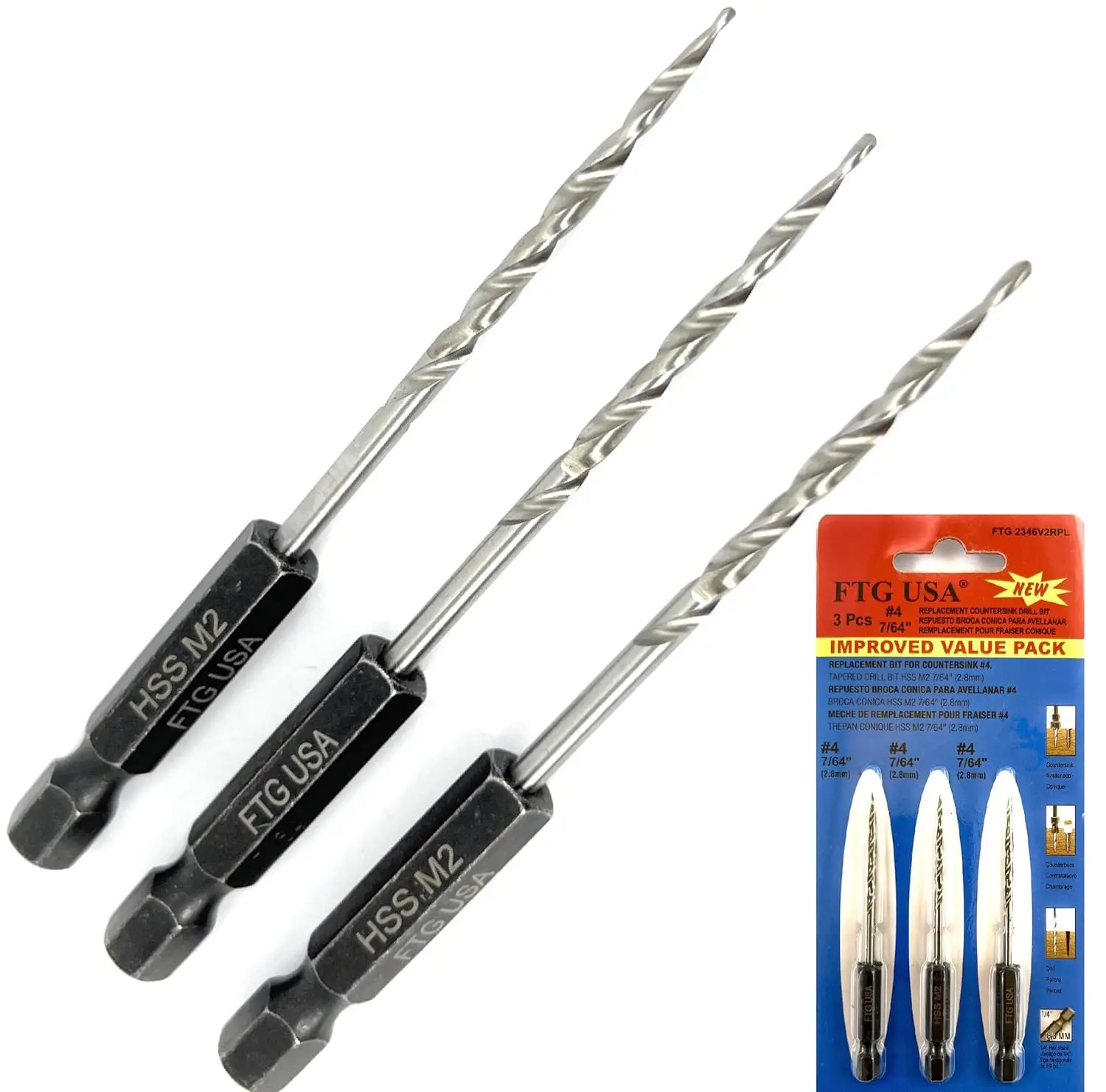3 Pc #4 (7/64") Tapered Countersink Drill Bit Set for Wood, Replacement Bits
3 Pc #4 (7/64") Tapered Countersink Drill Bit Set for Wood, Replacement Bits