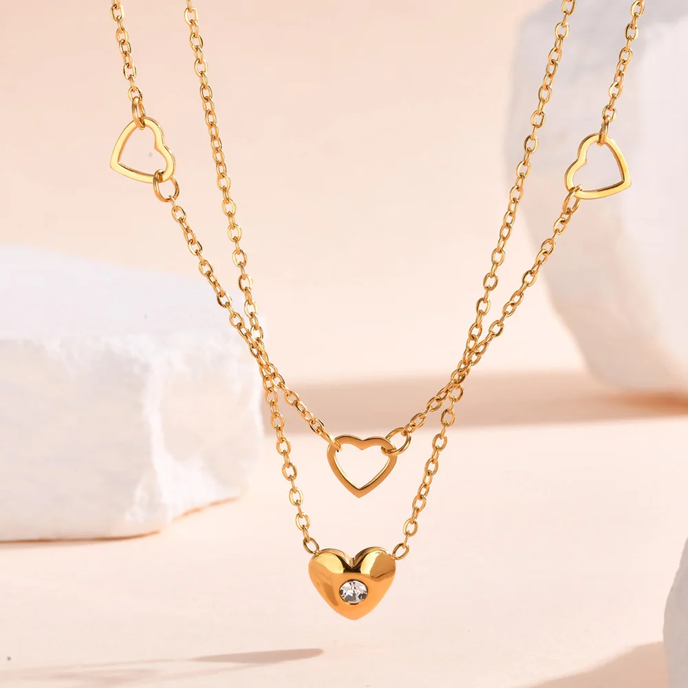 Womens Layered Heart Necklace, Stainless Steel Gold Plated Double Strand Chain Link Necklace with CZ Heart Pendant Gift
Womens Layered Heart Necklace, Stainless Steel Gold Plated Double Strand Chain Link Necklace with CZ Heart Pendant Gift