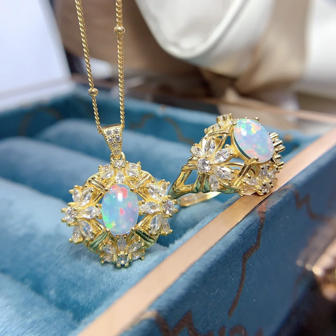 925 Silver Natural Opal Necklace & Ring Set, 6x8mm Main Stones Adjustable Ring, Vibrant Opal Jewelry Gift for Women
925 Silver Natural Opal Necklace & Ring Set, 6x8mm Main Stones Adjustable Ring, Vibrant Opal Jewelry Gift for Women