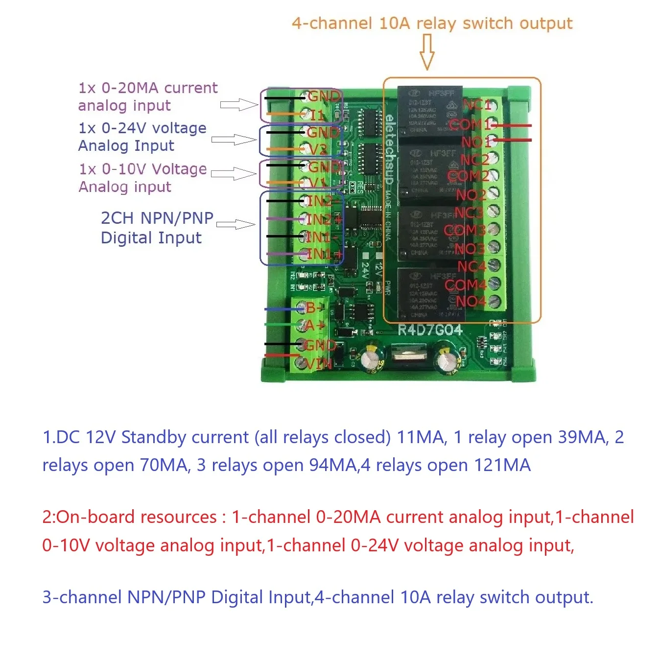 4DO 2DI 3AI Modbus RTU PLC IO Expansion Board 12V/24V NPN/PNP 4-20mA 0-10V Analog for Industrial Instrument & Home Automation
4DO 2DI 3AI Modbus RTU PLC IO Expansion Board 12V/24V NPN/PNP 4-20mA 0-10V Analog for Industrial Instrument & Home Automation