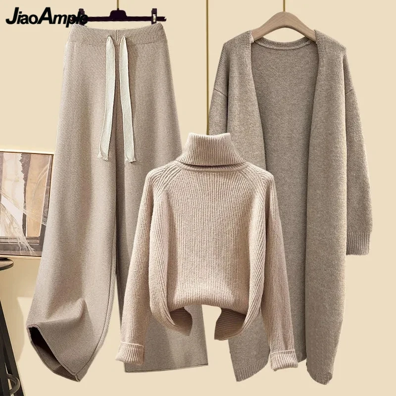 2023 New Knitwear Female Autumn Winter Casual Knit Long Cardigan Turtleneck Sweater Wide Leg Pants Three Piece Set Lady Outfits
2023 New Knitwear Female Autumn Winter Casual Knit Long Cardigan Turtleneck Sweater Wide Leg Pants Three Piece Set Lady Outfits