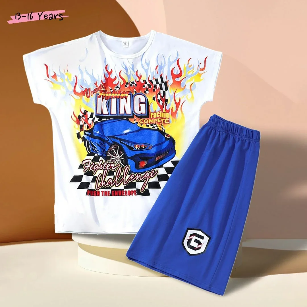 Boy Clothes Sets for Children Car Tshirt + Blue Shorts 2Pcs Summer Soft Ventilate Boys Outfit Trendy Loose 12 13 14 15 16 Yrs
Boy Clothes Sets for Children Car Tshirt + Blue Shorts 2Pcs Summer Soft Ventilate Boys Outfit Trendy Loose 12 13 14 15 16 Yrs