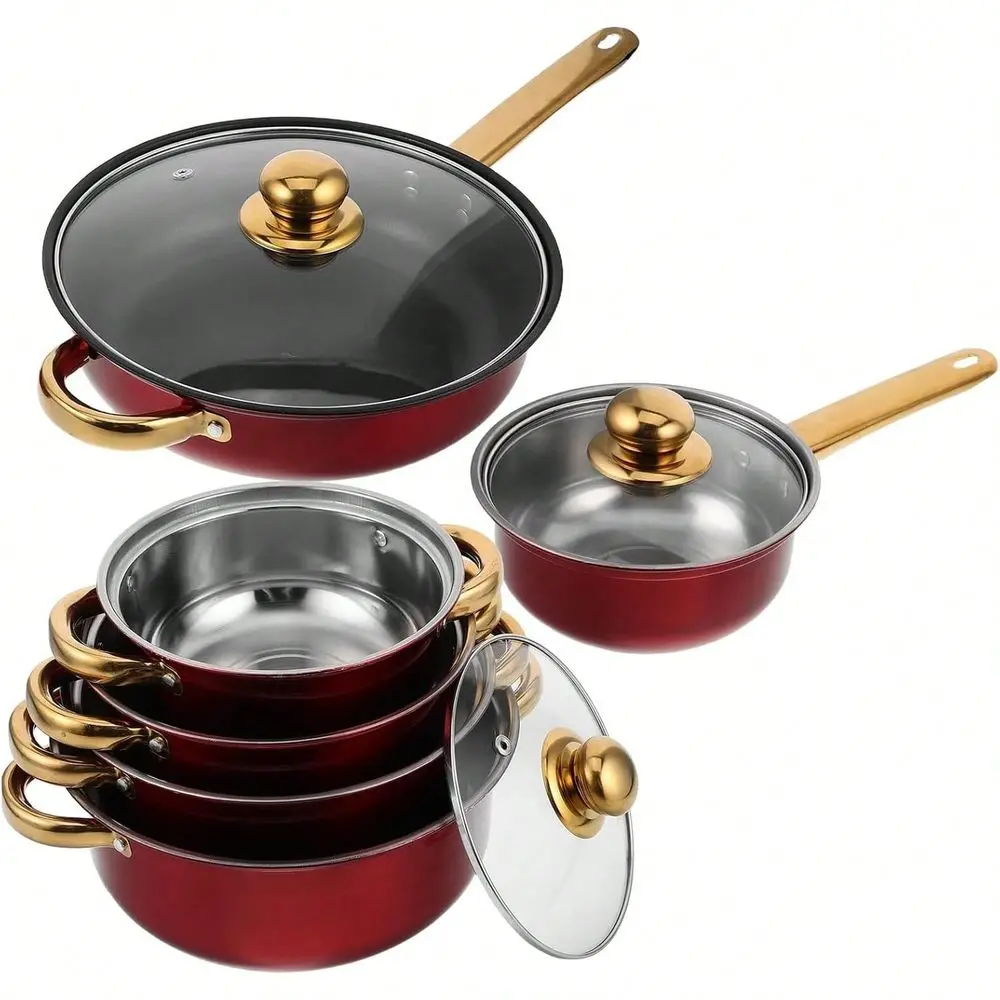 Stainless Steel Cookware Set With HeatResistant Gold Handles, Versatile Pots Frying Pans, Easy Clean Healthy Cooking, Stylish K
Stainless Steel Cookware Set With HeatResistant Gold Handles, Versatile Pots Frying Pans, Easy Clean Healthy Cooking, Stylish K