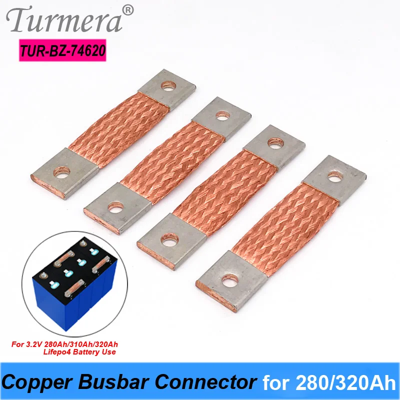 Turmera 12V Lifepo4 Battery Busbar Flexible Copper Connecter Hole to Hole 74mm 2mm 400A Use in 280Ah 310Ah 320Ah Lifepo4 Battery
Turmera 12V Lifepo4 Battery Busbar Flexible Copper Connecter Hole to Hole 74mm 2mm 400A Use in 280Ah 310Ah 320Ah Lifepo4 Battery