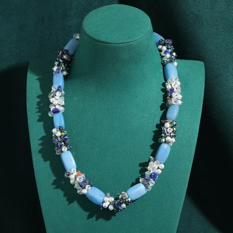 Vintage Blue Natural Stone Pearl Flower Necklace Choker Antique Silver Color Woman Retro Goth Luxury Jewelry Mother Day Gift
Vintage Blue Natural Stone Pearl Flower Necklace Choker Antique Silver Color Woman Retro Goth Luxury Jewelry Mother Day Gift