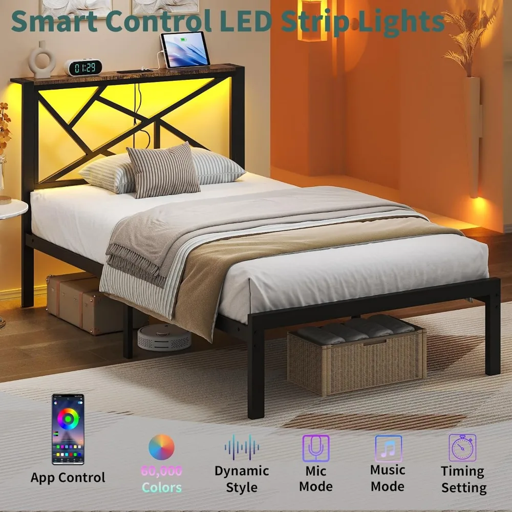 Black Twin Metal Bed Frame with USB Charging Station, LED Ambient Lighting & Wooden Storage Headboard - Includes Under-B
Black Twin Metal Bed Frame with USB Charging Station, LED Ambient Lighting & Wooden Storage Headboard - Includes Under-B