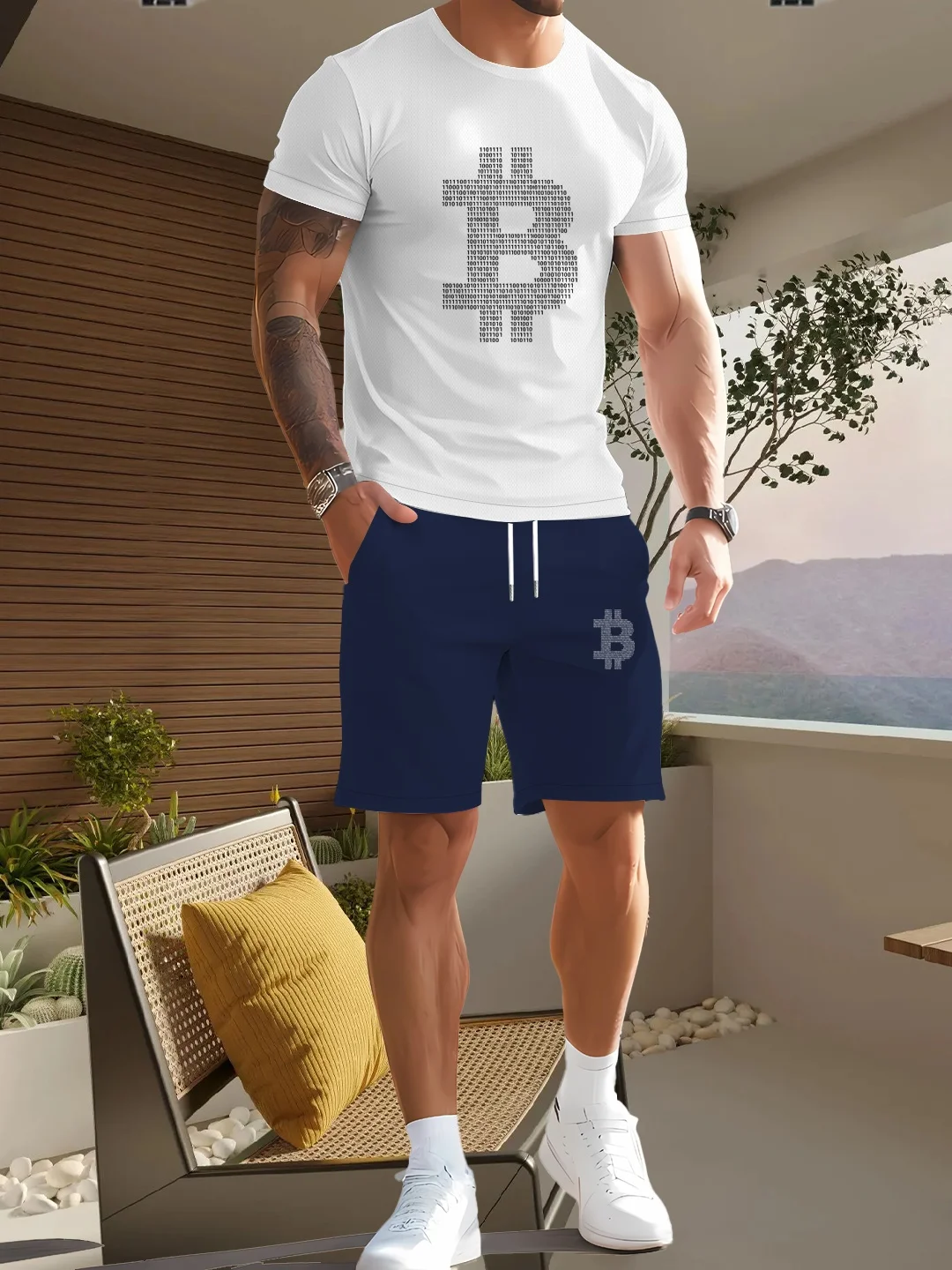 Men's 2-piece set: comfortable printed round-neck short-sleeved T-shirt and drawstring shorts - made of polyester, machine washa
Men's 2-piece set: comfortable printed round-neck short-sleeved T-shirt and drawstring shorts - made of polyester, machine washa