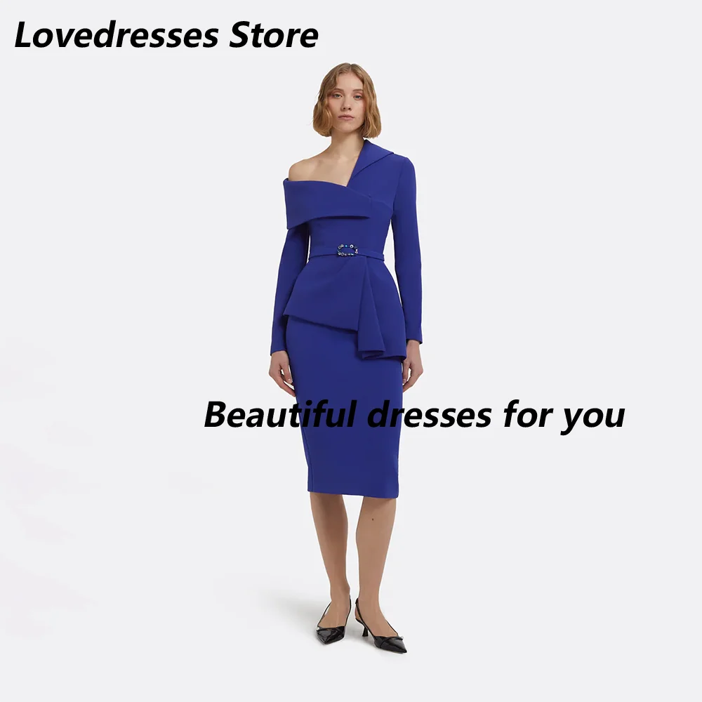 Women's Evening Dress Royal Blue Long Sleeves Belt Crystal Elegant Wedding Guest Gowns Knee Length 2025 Formal Party Dresses
Women's Evening Dress Royal Blue Long Sleeves Belt Crystal Elegant Wedding Guest Gowns Knee Length 2025 Formal Party Dresses