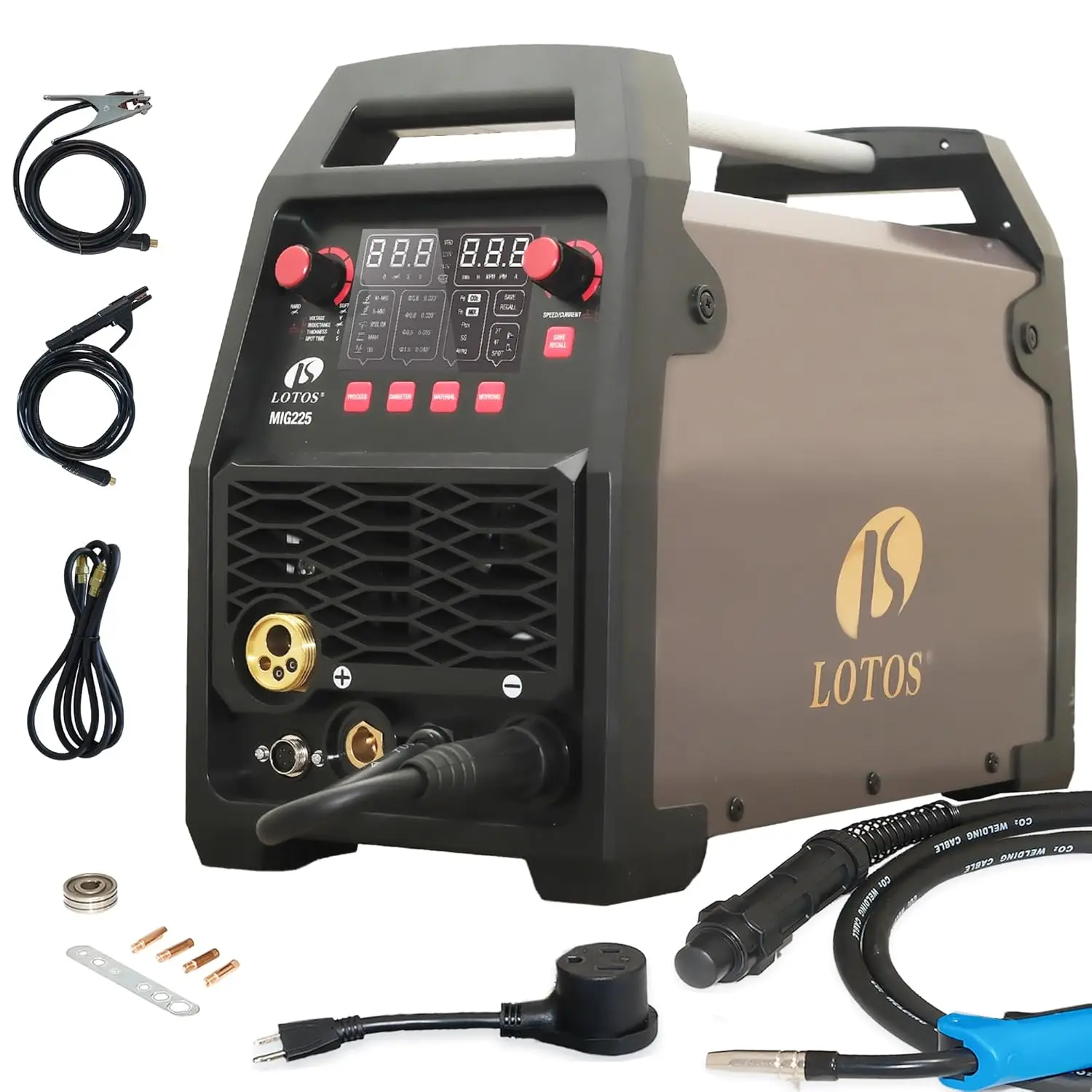 MIG225 225A MIG Welder 6 in 1 Gas MIG Gasless Flux Core MIG Stick Lift TIG Spot Spool Aluminum Multi Process Welding Machine
MIG225 225A MIG Welder 6 in 1 Gas MIG Gasless Flux Core MIG Stick Lift TIG Spot Spool Aluminum Multi Process Welding Machine