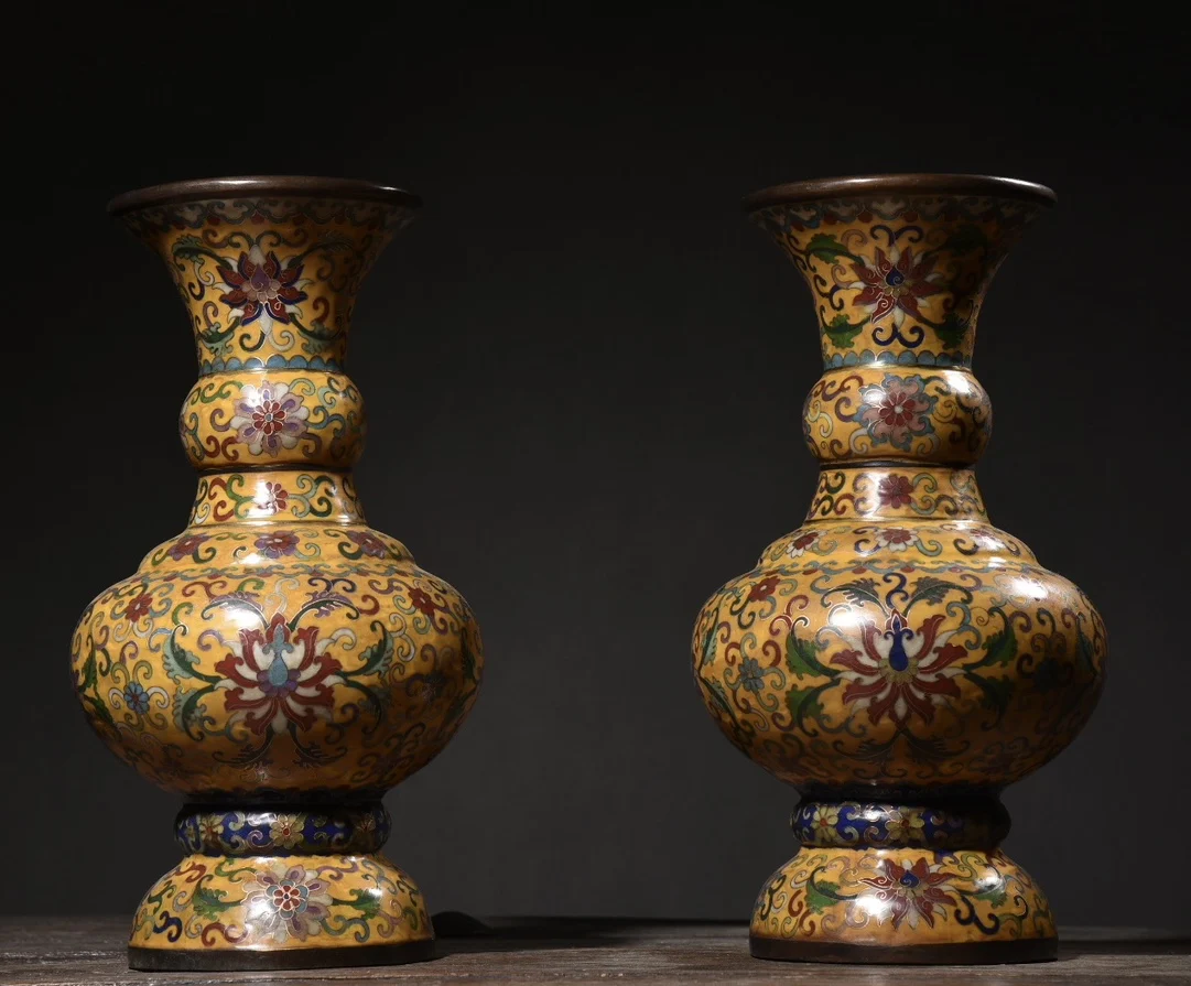 13"Tibetan Temple Collection Old purple Bronze Cloisonne Enamel Chord pattern Flower Pot Bottle Vase A pair Amass wealth
13"Tibetan Temple Collection Old purple Bronze Cloisonne Enamel Chord pattern Flower Pot Bottle Vase A pair Amass wealth