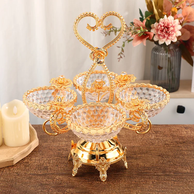 Golden flower decoration rotating fruit plate light luxury high-end glass nut snack fruit plate portable fruit plate crafts
Golden flower decoration rotating fruit plate light luxury high-end glass nut snack fruit plate portable fruit plate crafts