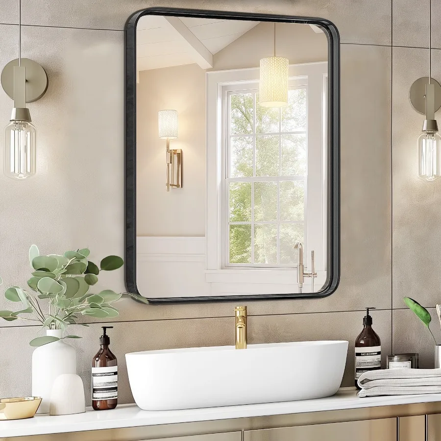 Bathroom Mirror 36"x 24" Wall Mirror with Rectangular Metal Frame Black
Bathroom Mirror 36"x 24" Wall Mirror with Rectangular Metal Frame Black