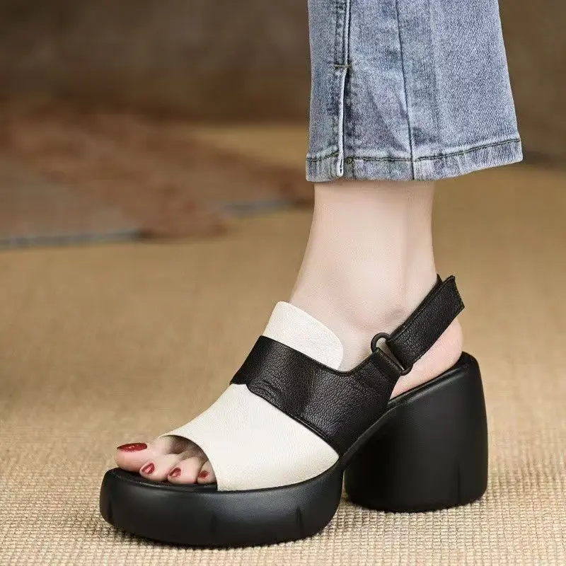 Women Real Leather Block Heel Peep Toe Sandals Summer New Thick Sole Non Slip Slip On Fashionable High Heel Sandal Modern Sandal
Women Real Leather Block Heel Peep Toe Sandals Summer New Thick Sole Non Slip Slip On Fashionable High Heel Sandal Modern Sandal