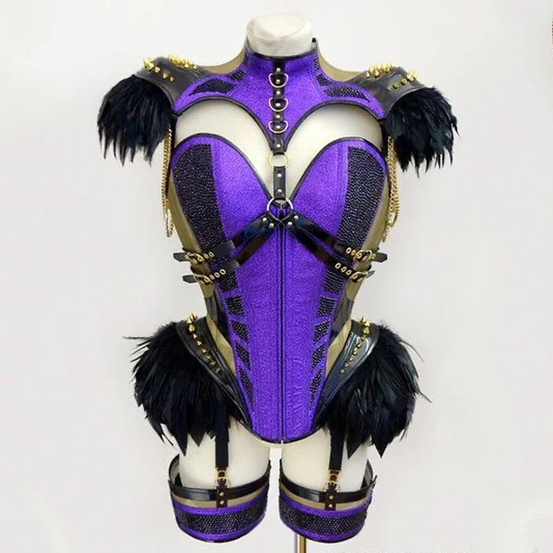 Sexy Pole Dance Gogo Costume Black Feather Rhinestones Purple Bodysuit Women Dj Ds Stage Performance Rave Outfit Clubwear XS6744
Sexy Pole Dance Gogo Costume Black Feather Rhinestones Purple Bodysuit Women Dj Ds Stage Performance Rave Outfit Clubwear XS6744