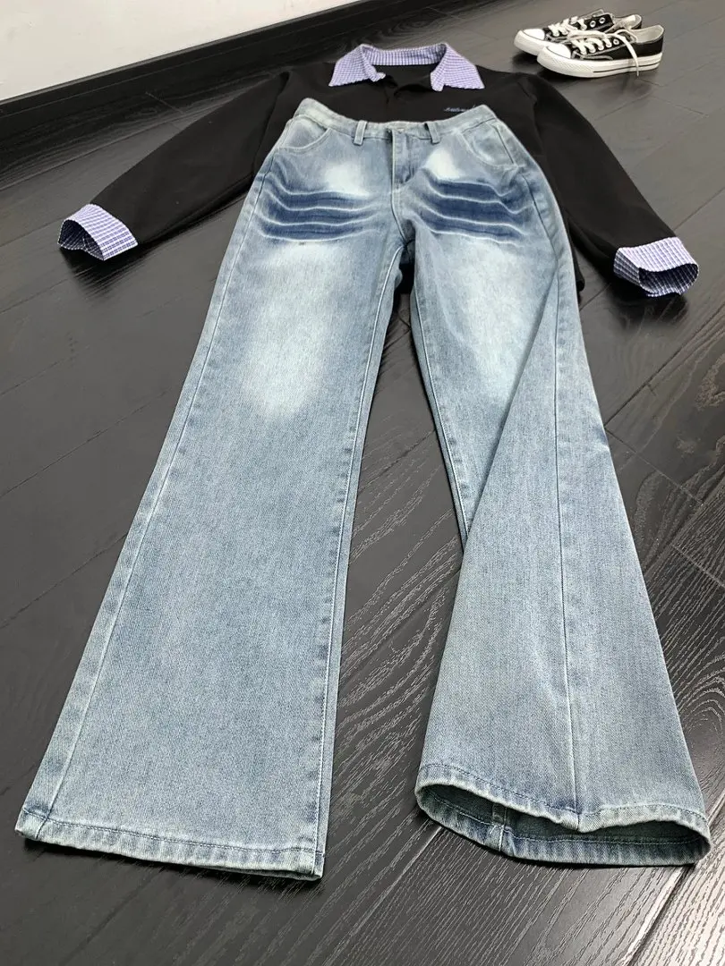 American Sle Retro Light Blue Lightning Pattern Men's Jeans High Street Vibe Micro Flared Slimming Knife Pants
American Sle Retro Light Blue Lightning Pattern Men's Jeans High Street Vibe Micro Flared Slimming Knife Pants