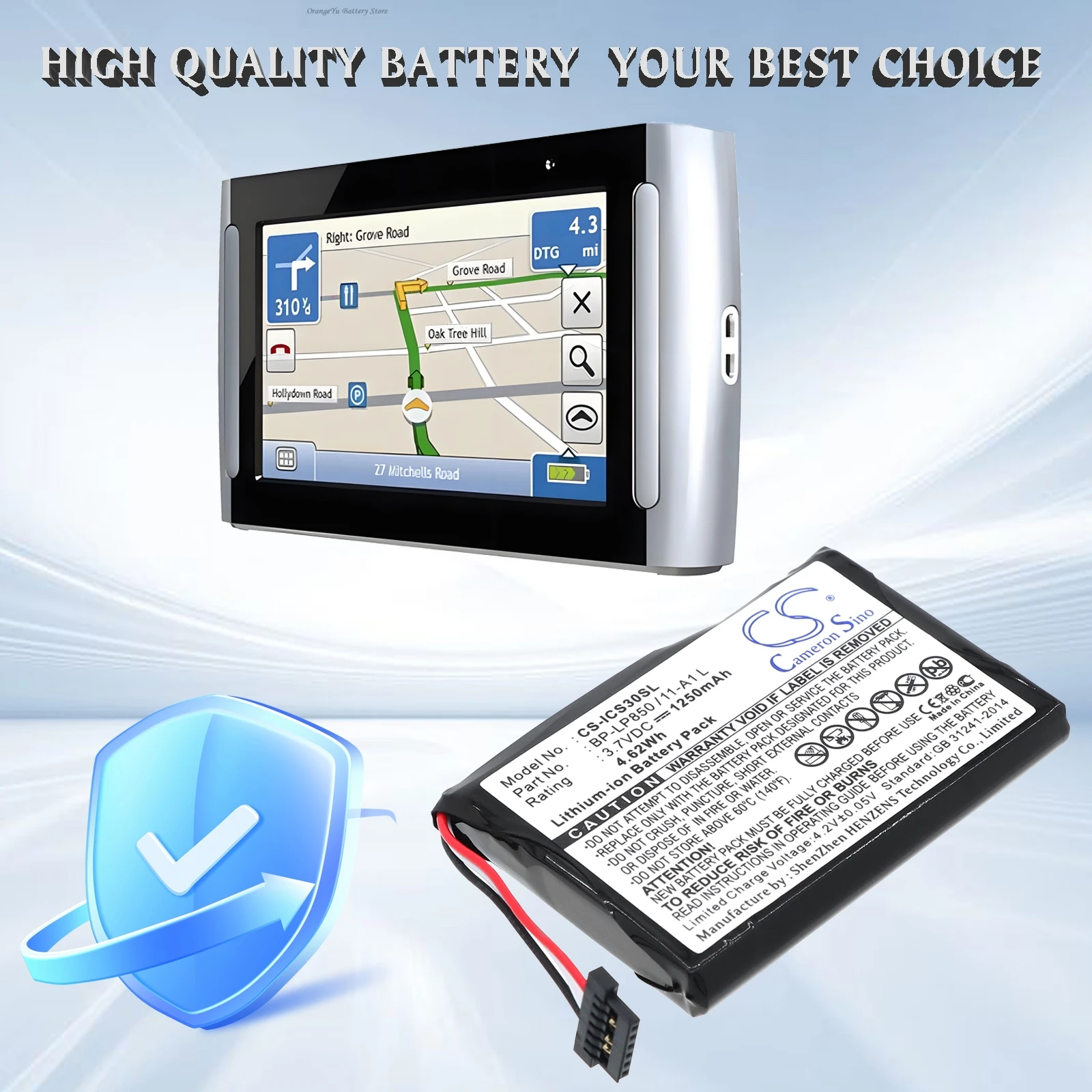 Cameron Sino 3.7V 1250mAh GPS, Navigator Battery BP-LP850/11-A1 L for NAVMAN S30, S50, S70, S80, S90, S90i
Cameron Sino 3.7V 1250mAh GPS, Navigator Battery BP-LP850/11-A1 L for NAVMAN S30, S50, S70, S80, S90, S90i