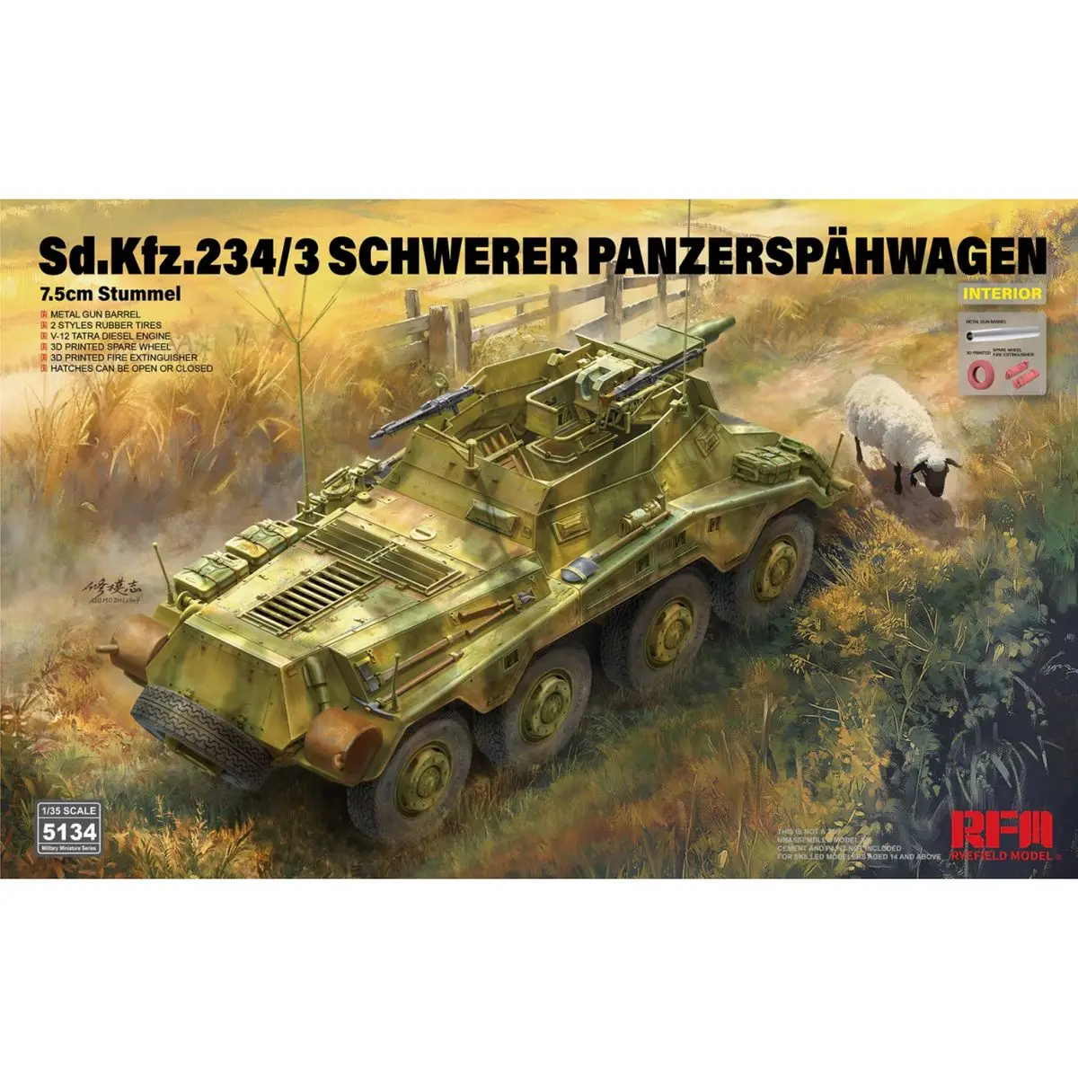 RYEFIELD MODEL RFM RM-5134 1/35 Sd.Kfz.234/3 Schwerer Panzerspähwagen 7.5cm Stummel - Scale Model Kit
RYEFIELD MODEL RFM RM-5134 1/35 Sd.Kfz.234/3 Schwerer Panzerspähwagen 7.5cm Stummel - Scale Model Kit