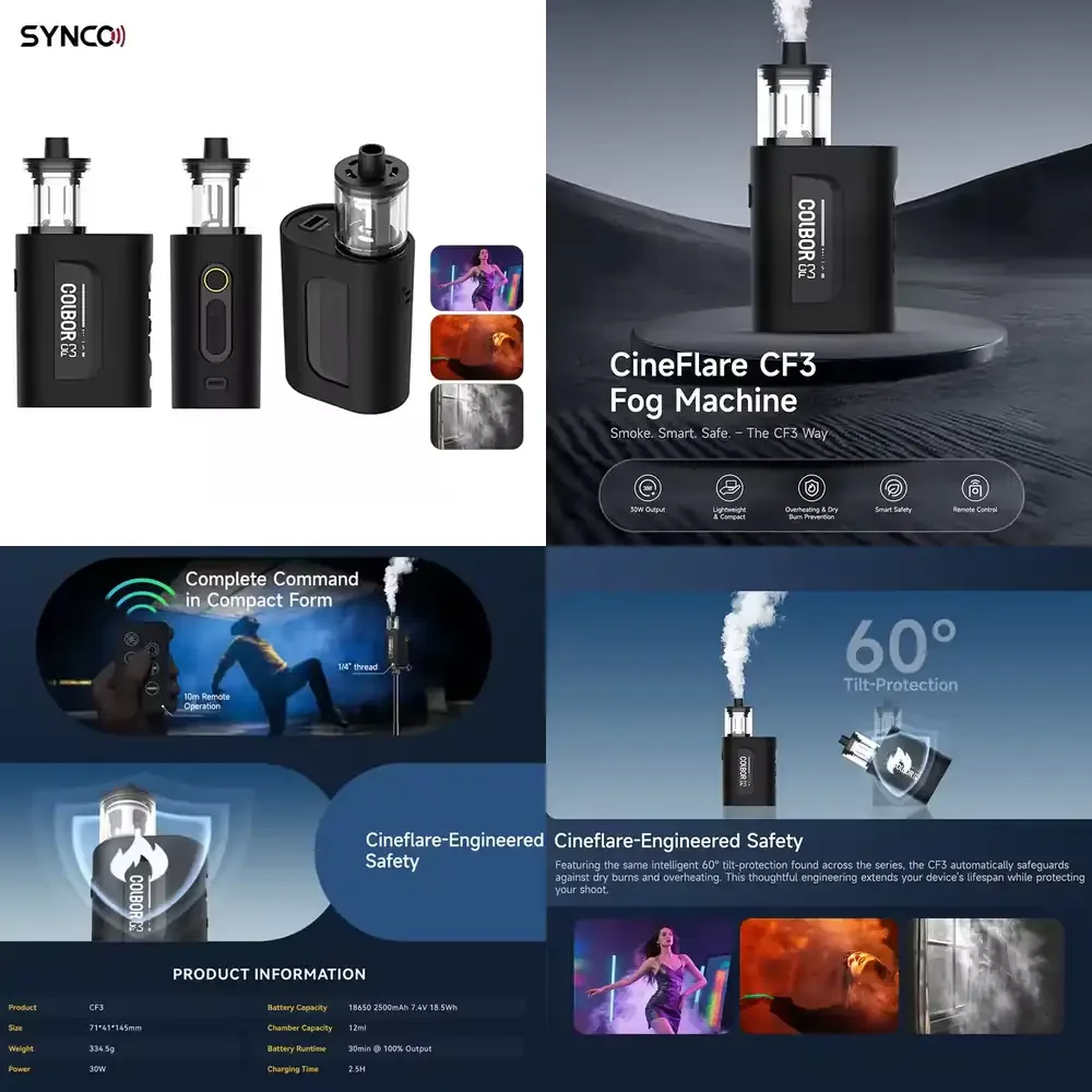 SYNCO COLBOR CF3 Fog Machine With Remote Control Dry Burn Prevention Smoke Fogger for Video Film Stage Performance Atmosphere
SYNCO COLBOR CF3 Fog Machine With Remote Control Dry Burn Prevention Smoke Fogger for Video Film Stage Performance Atmosphere
