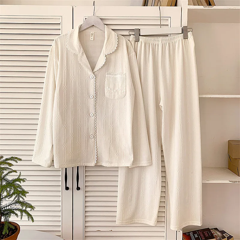 Pajamas Set Woman Korean Lapel Long Sleeve Shirt Pant Suit Home Wear Room Pijama Casual Autumn Winter Cotton Sleepwear Clothes
Pajamas Set Woman Korean Lapel Long Sleeve Shirt Pant Suit Home Wear Room Pijama Casual Autumn Winter Cotton Sleepwear Clothes