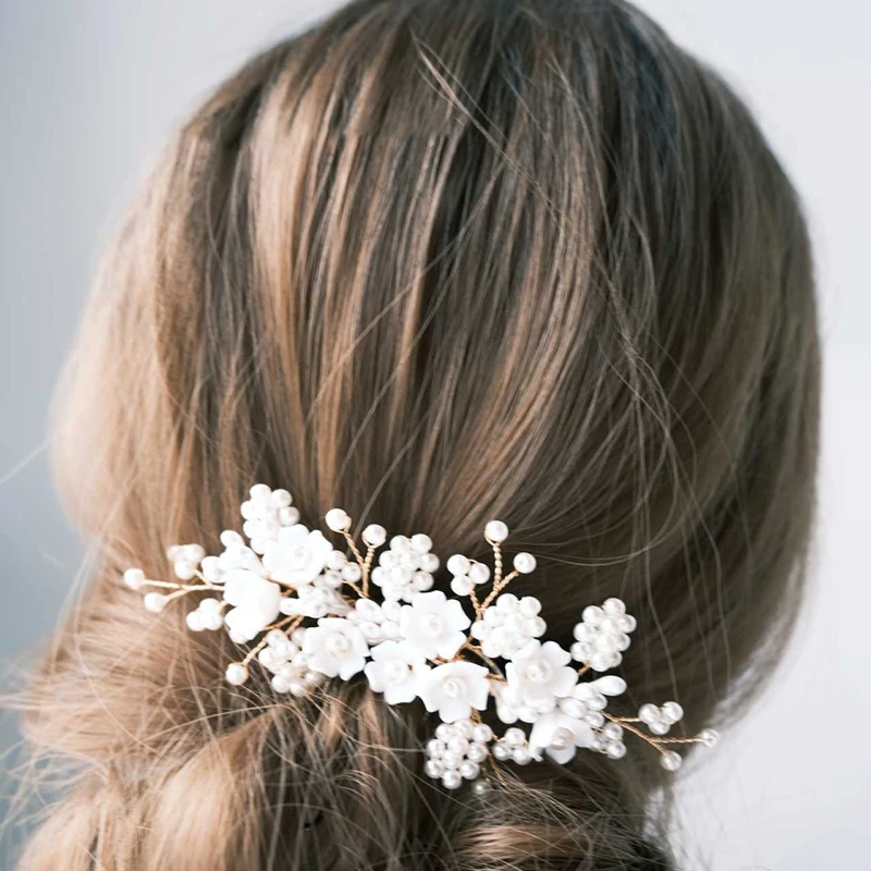 Ins Ceramic Floral Pearls Bridal Comb Girls Hair Piece Jewelry Handmade Gold Color Wedding Women Headpiece
Ins Ceramic Floral Pearls Bridal Comb Girls Hair Piece Jewelry Handmade Gold Color Wedding Women Headpiece