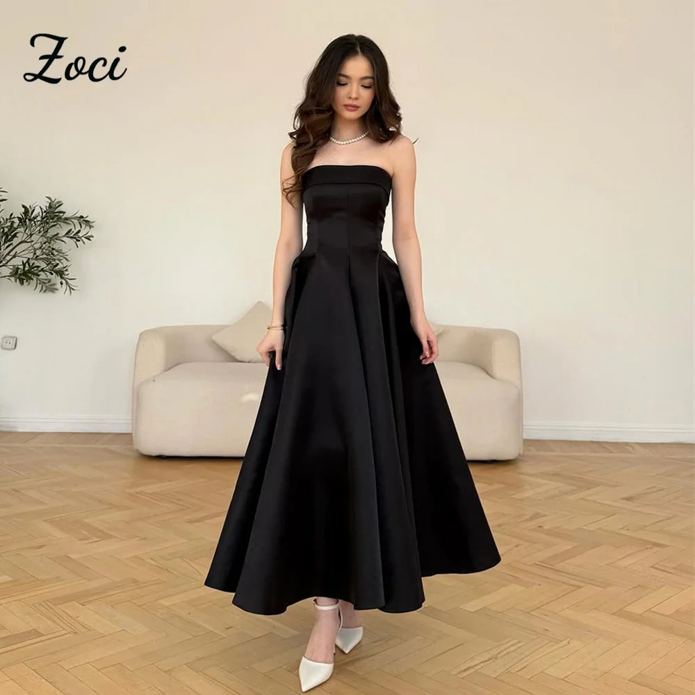 Zoci Strapless Black Satin A Line Prom Dresses Customized Sleeveless Tea Length Evening Gown Women Formal Occasion Party Dress
Zoci Strapless Black Satin A Line Prom Dresses Customized Sleeveless Tea Length Evening Gown Women Formal Occasion Party Dress