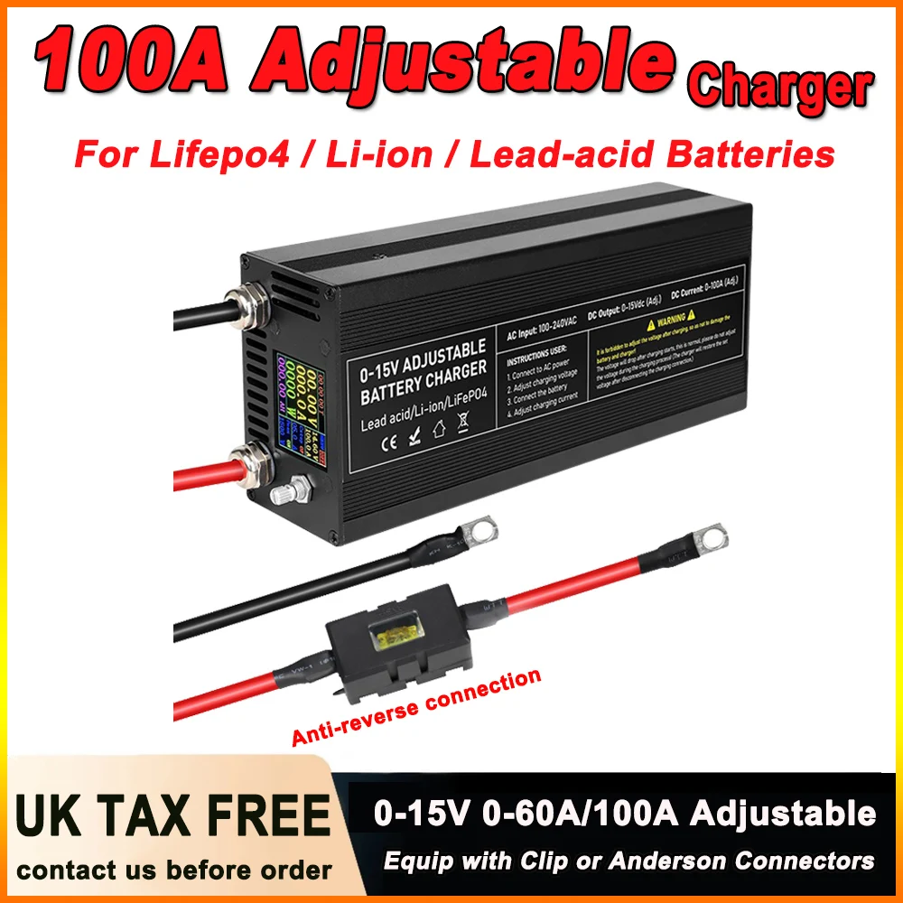 Universal Charger 0-15V 0-100A Adjustable Fast Charger for Car Battery Pack Ebike Golf Cart Intelligent Quick Charging Adapter
Universal Charger 0-15V 0-100A Adjustable Fast Charger for Car Battery Pack Ebike Golf Cart Intelligent Quick Charging Adapter