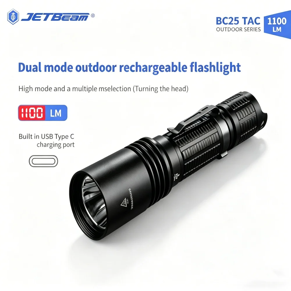 Jetbeam BC25 TAC Tactical Flashlight 1100LM High Bright USB Rechargeable IPX Waterproof Portable EDC Torch for Outdoor Camping
Jetbeam BC25 TAC Tactical Flashlight 1100LM High Bright USB Rechargeable IPX Waterproof Portable EDC Torch for Outdoor Camping