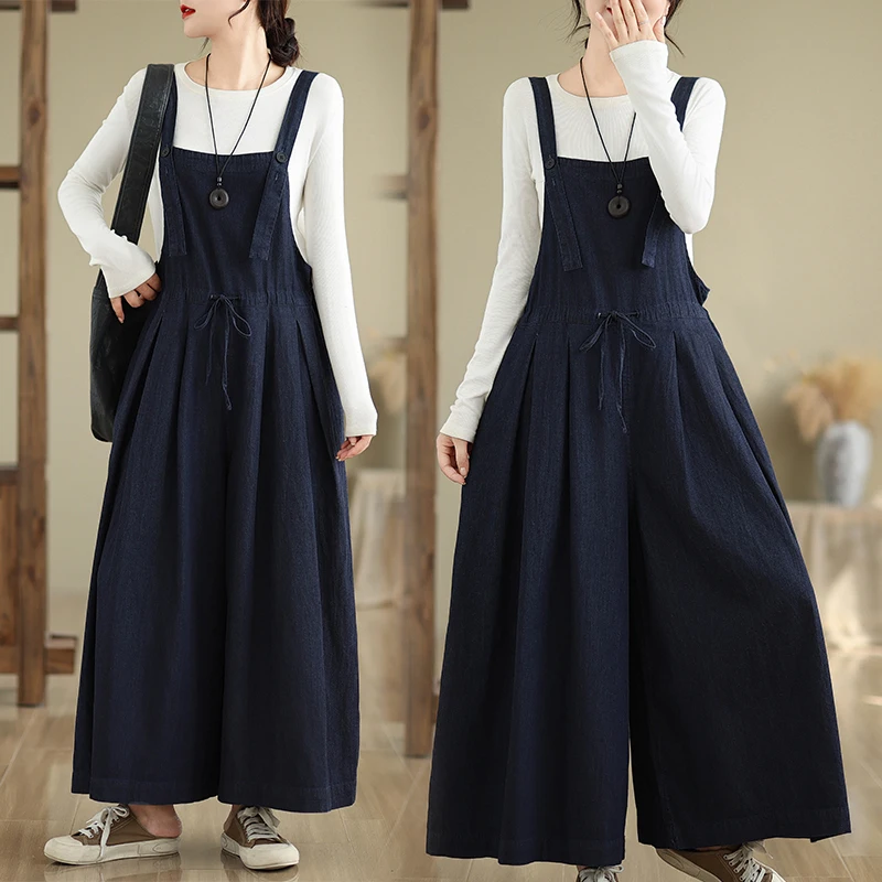 Women's Denim Overalls Set Summer Loose Wide Leg Cover up Pants High Waist Nine Points Spring Autumn Regular Thin
Women's Denim Overalls Set Summer Loose Wide Leg Cover up Pants High Waist Nine Points Spring Autumn Regular Thin