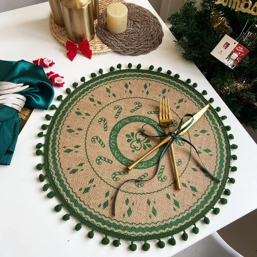 Santa Snowflakes Jute Christmas Placemat Round Retro Tableware Mat with Ball Anti-slip Coaster Home
Santa Snowflakes Jute Christmas Placemat Round Retro Tableware Mat with Ball Anti-slip Coaster Home