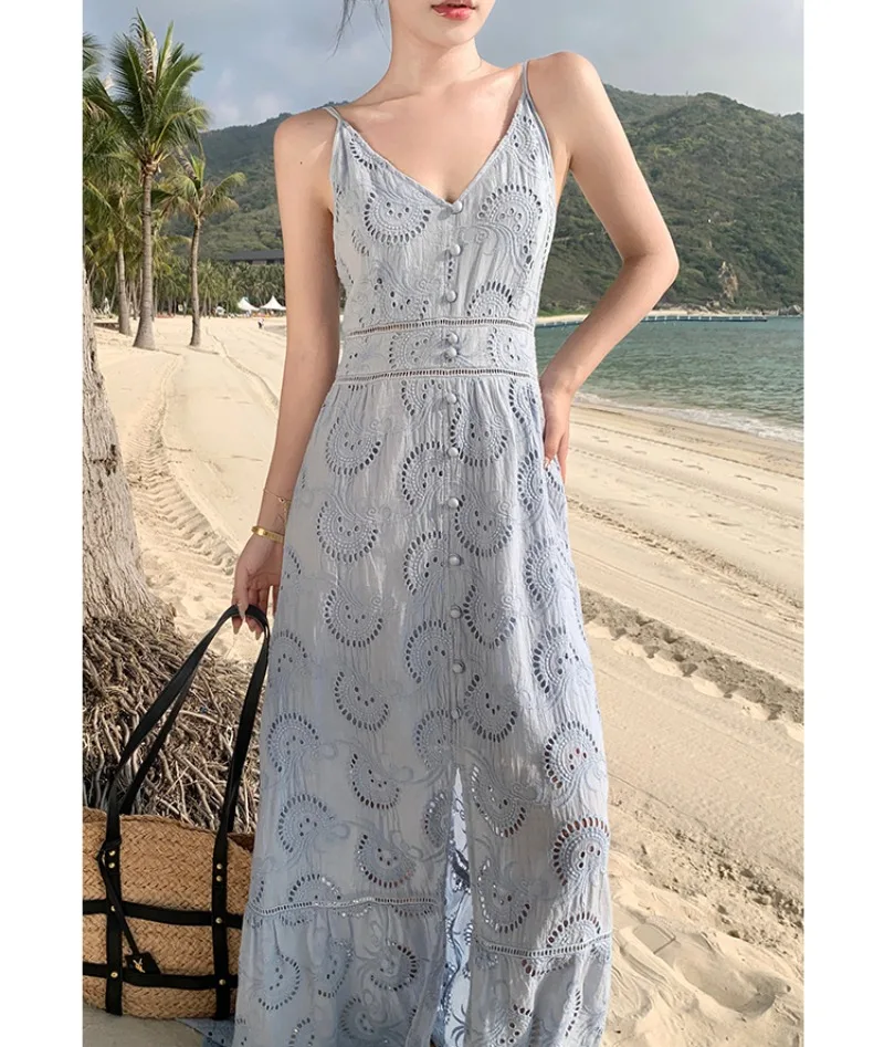 Blue Lace Dress Women Summer Holiday V-neck Hollow Out Elegance Dresses Female Sleeveless Luxury Design Loose Vestido Ladies
Blue Lace Dress Women Summer Holiday V-neck Hollow Out Elegance Dresses Female Sleeveless Luxury Design Loose Vestido Ladies