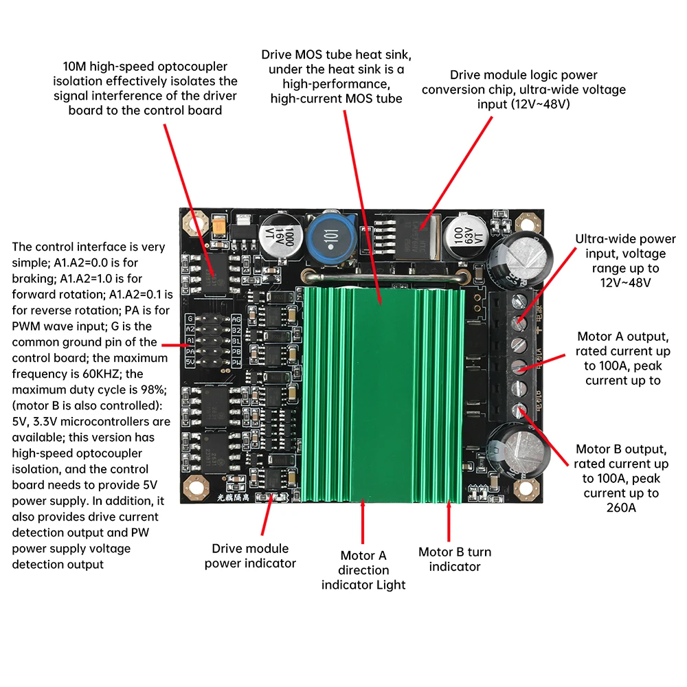 DC 12-48V 100A Dual Motor Driver Module DC Motor Driver Ultra High Power H-Bridge Optocoupler Isolated
DC 12-48V 100A Dual Motor Driver Module DC Motor Driver Ultra High Power H-Bridge Optocoupler Isolated