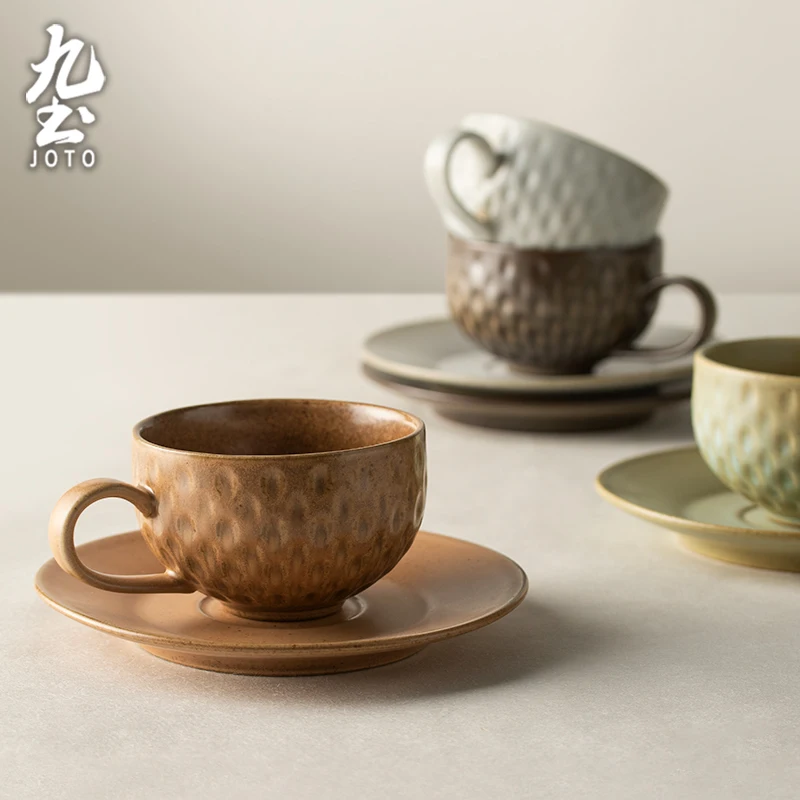 JOTO Handmade Ceramic Coffee Cup and Saucer Set – Retro Style, High-End Aesthetic, Original Design for Home Use CFR0161
JOTO Handmade Ceramic Coffee Cup and Saucer Set – Retro Style, High-End Aesthetic, Original Design for Home Use CFR0161