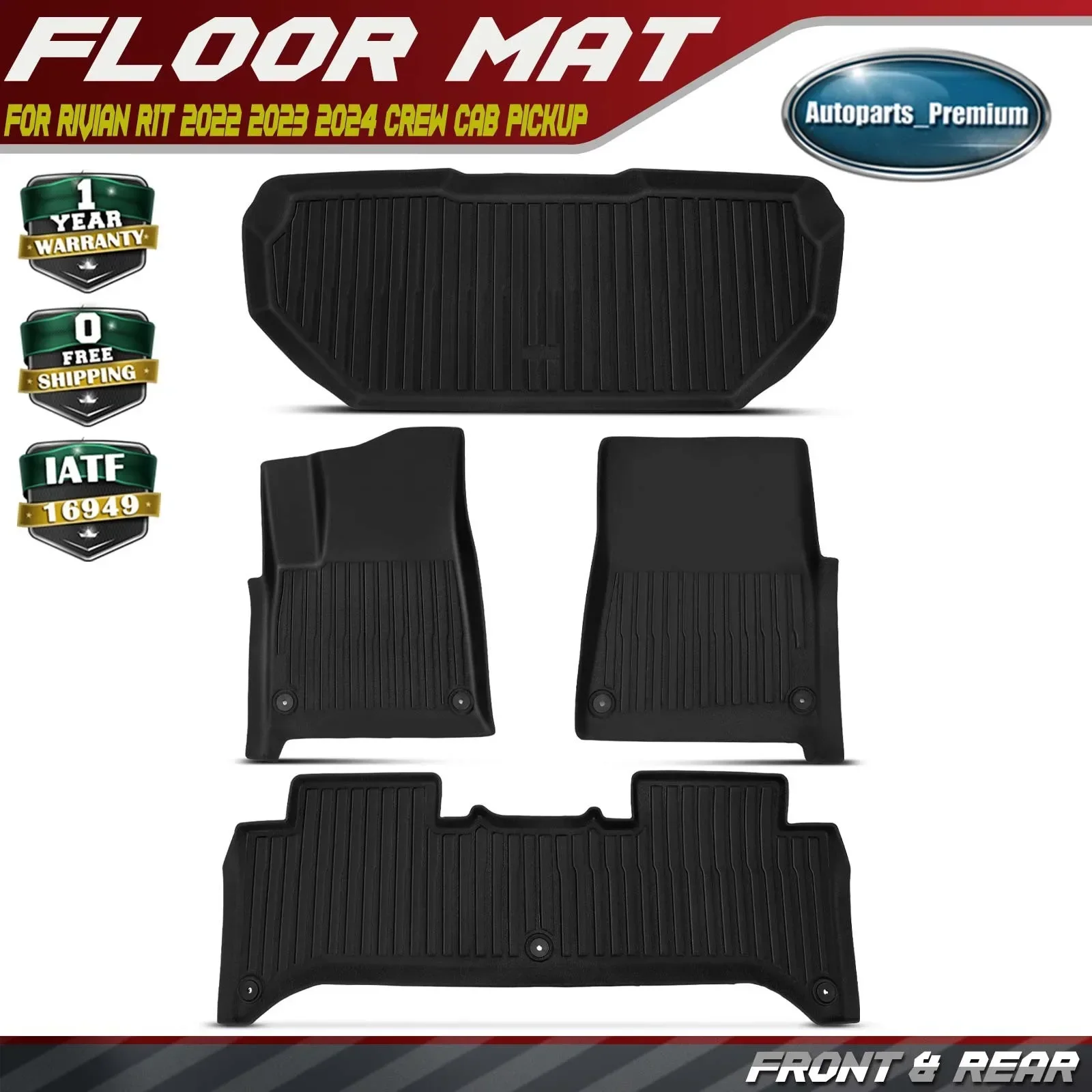 4x Front & Rear Trunk Floor Mats for Rivian R1T 2022-2024 Crew Cab Pickup 4-Door
4x Front & Rear Trunk Floor Mats for Rivian R1T 2022-2024 Crew Cab Pickup 4-Door