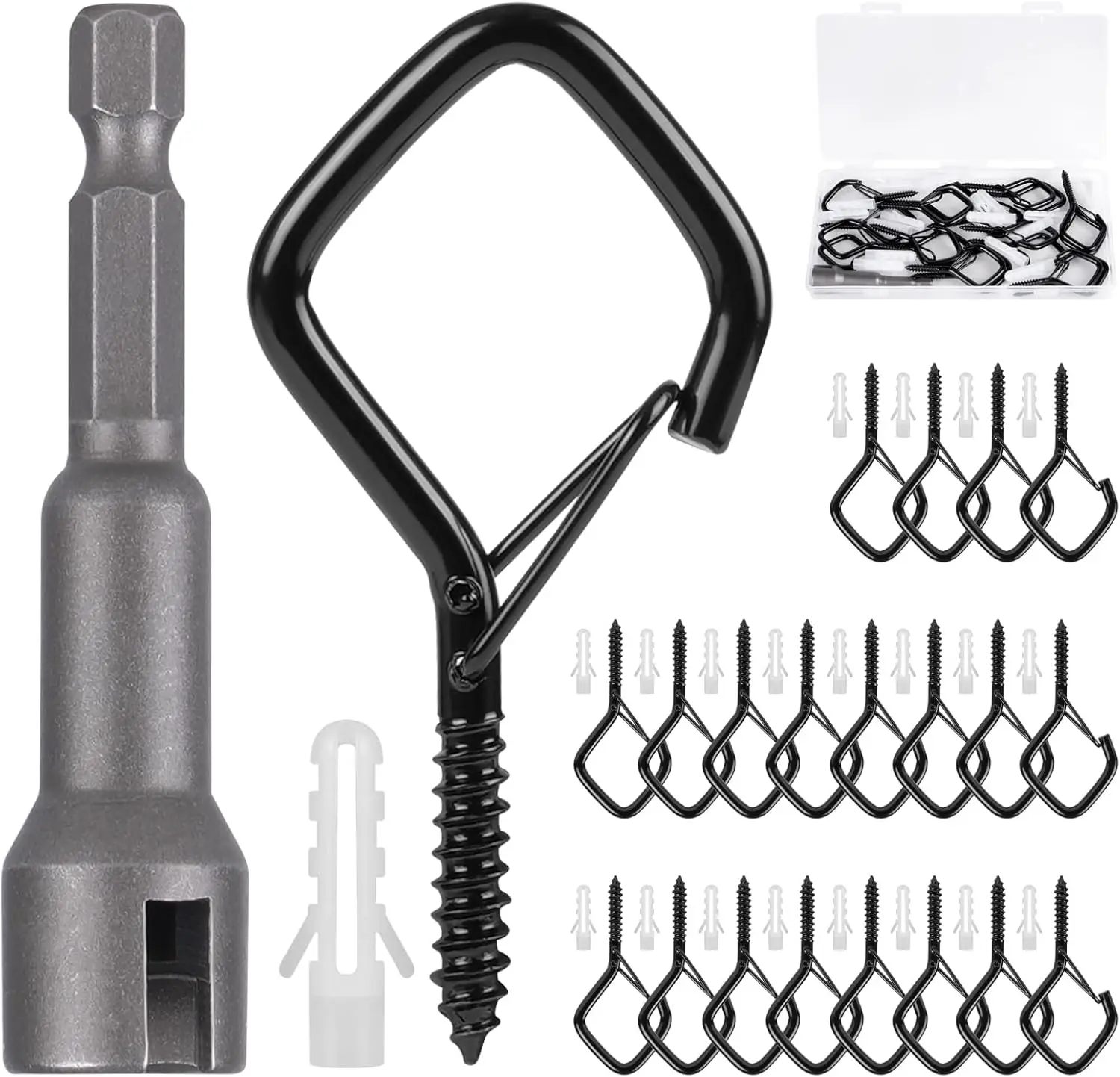 2.2 Inch Metal Screw Hooks with Safety Buckle, Heavy Duty, Black, 20 Pcs for Hanging Plants, Lights, and Decor
2.2 Inch Metal Screw Hooks with Safety Buckle, Heavy Duty, Black, 20 Pcs for Hanging Plants, Lights, and Decor