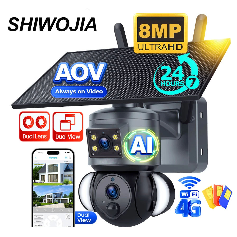 SHIWOJIA AOV 4G Solar Surveillance Camera 4K 8MP Outdoor WiFi Battery Camera Security AOV 24/7 Recording Video PTZ Auto Tracking
SHIWOJIA AOV 4G Solar Surveillance Camera 4K 8MP Outdoor WiFi Battery Camera Security AOV 24/7 Recording Video PTZ Auto Tracking