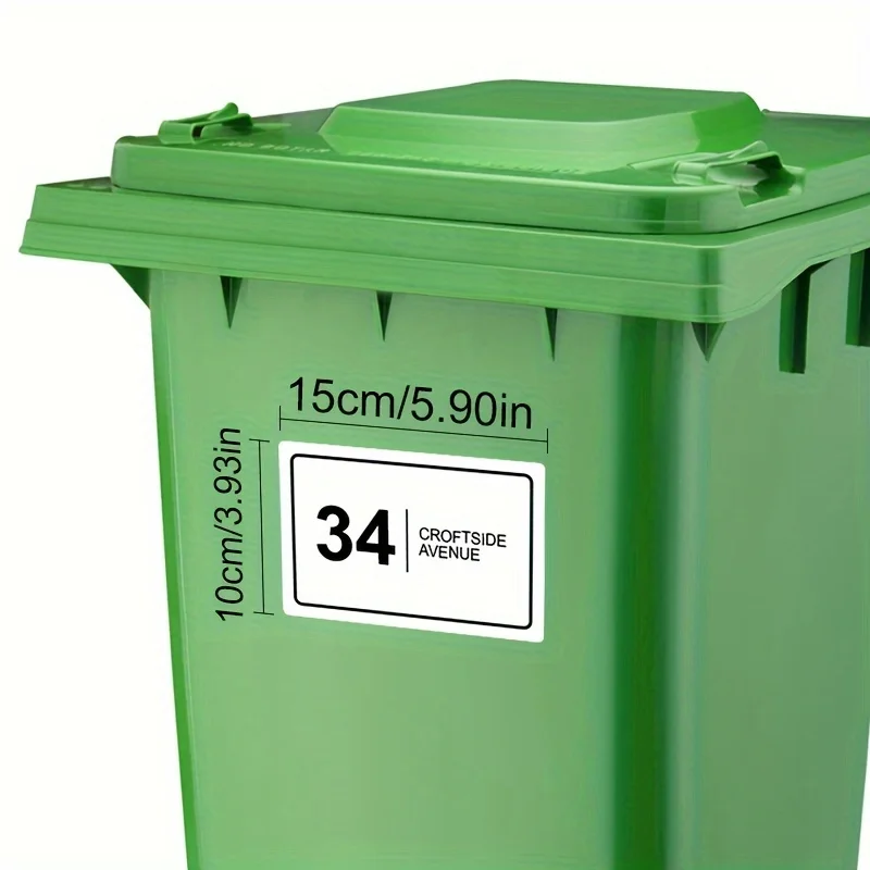 6-96pcs Personalise your wheelie bin with your own custom sticker - house number and road name, measures 3.94x5.91 inches
6-96pcs Personalise your wheelie bin with your own custom sticker - house number and road name, measures 3.94x5.91 inches