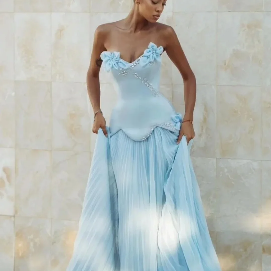 Amanda Customized Light Blue Strapless 3D Floral Prom Dress vestidos de noche Beaded Pleated Chiffon A Line Formal Evening Party
Amanda Customized Light Blue Strapless 3D Floral Prom Dress vestidos de noche Beaded Pleated Chiffon A Line Formal Evening Party